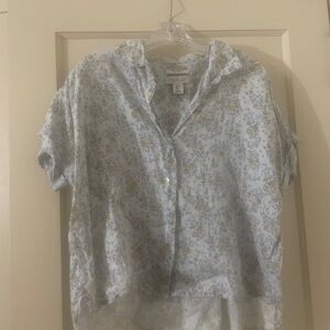 Rachel Zoe White Blouse with Yellow and Gray Floral Pattern